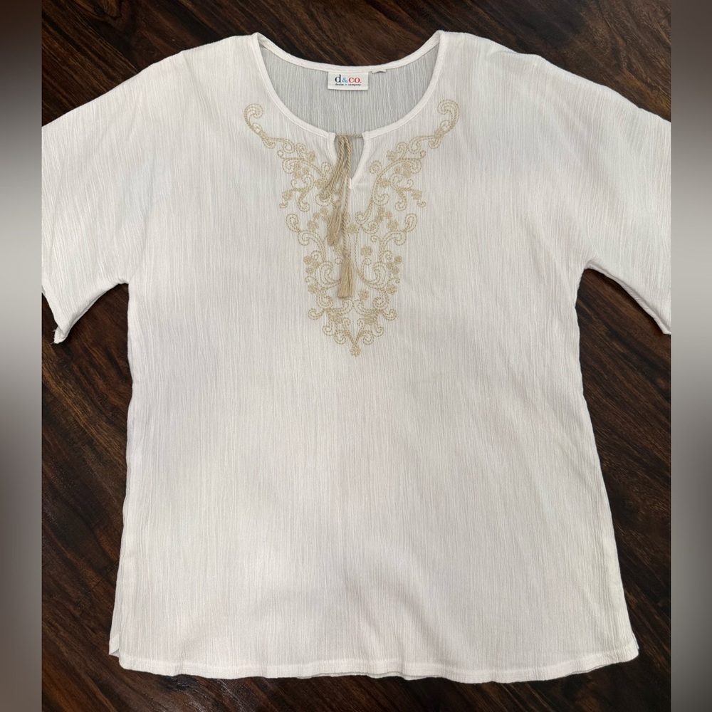 d&co White Embroidered Blouse